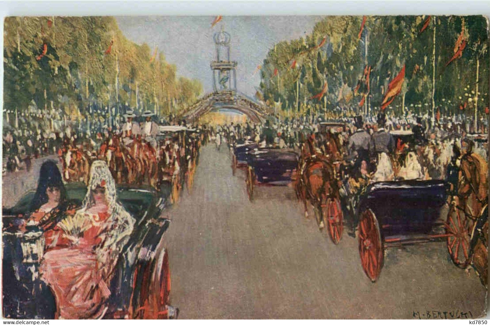 Sevilla - Paseo De Coches De La Feria - Künstlerkarte M. Bertuchi - Sevilla (Siviglia)