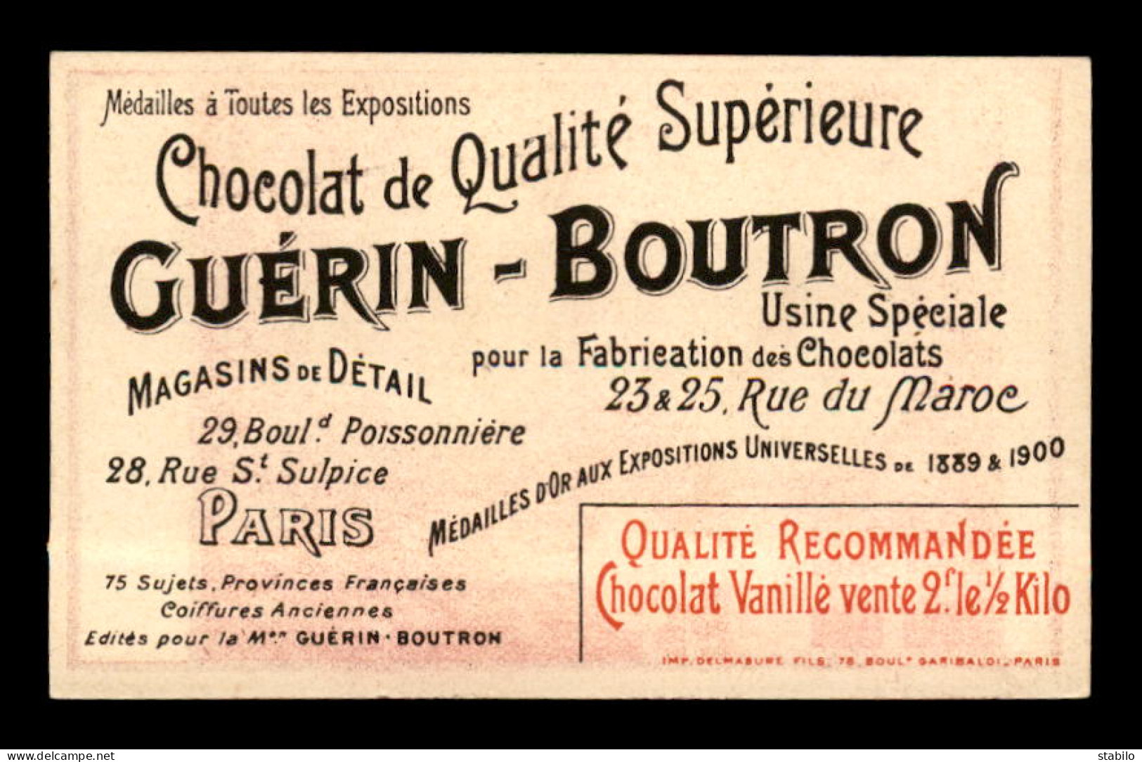 CHROMOS - CHOCOLAT GUERIN-BOUTRON - ALGERIE - FEMME - FORMAT 6.3 X 10.3 CM - Guérin-Boutron
