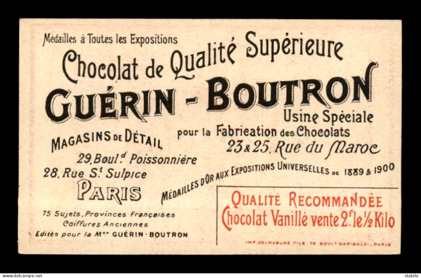 CHROMOS - CHOCOLAT GUERIN-BOUTRON - ALGERIE - ORAN - FEMME - FORMAT 6.3 X 10.3 CM - Guerin Boutron