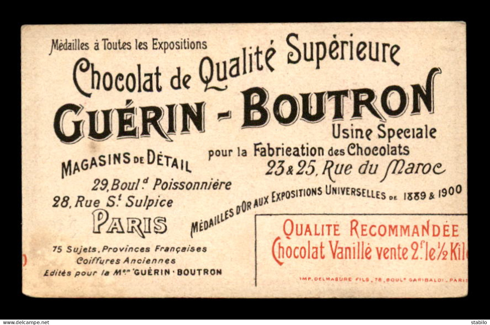 CHROMOS - CHOCOLAT GUERIN-BOUTRON - BOIS D'ENNEBOURG - ROUEN - FEMME - FORMAT 6.3 X 10.3 CM - Guérin-Boutron