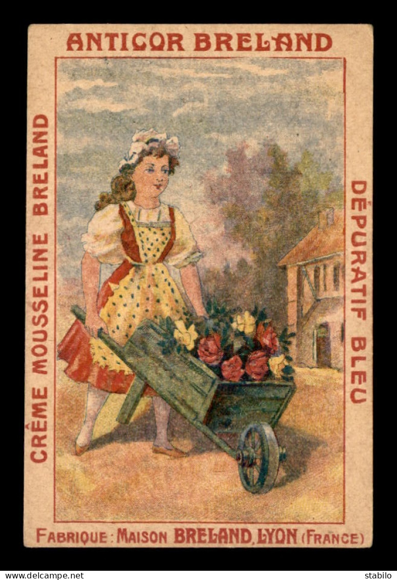 CHROMOS - ANTICOR BRELAND, LYON - FILLETTE ET BROUETTE DE FLEURS - FORMAT  7.5 X 11 CM - Otros & Sin Clasificación