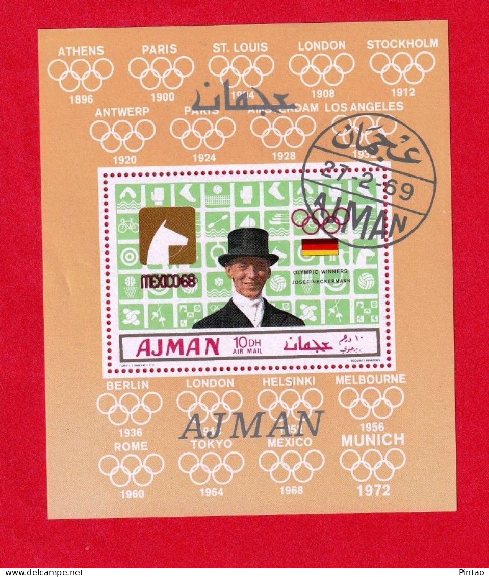 DPT1306- AJMAN 1969- CTO (HIPÍSMO - JOSEF NECKERMANN) - Horses