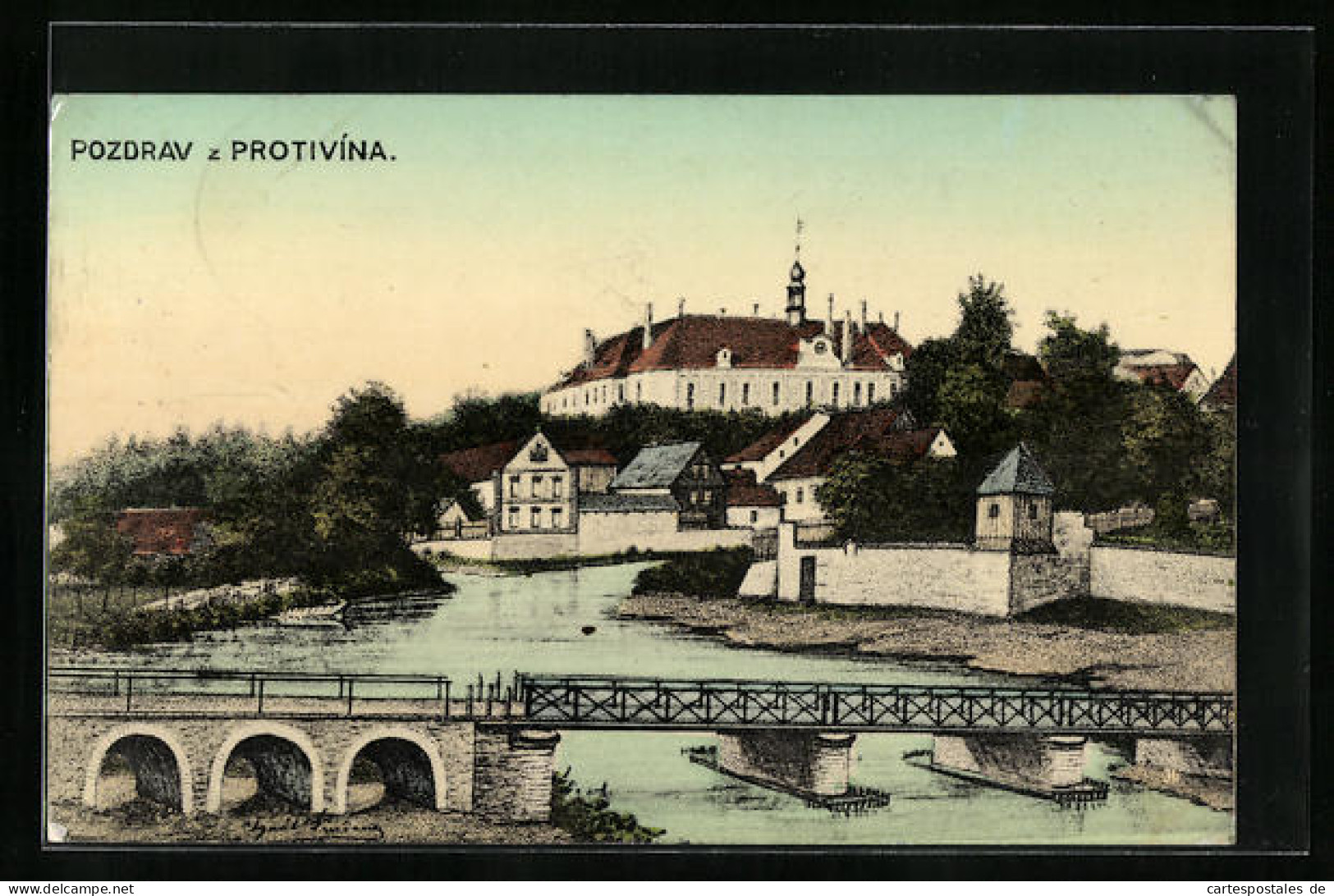 AK Protivin, Am Ufer Neben Der Brücke, Blick Auf Das Schloss  - Tschechische Republik