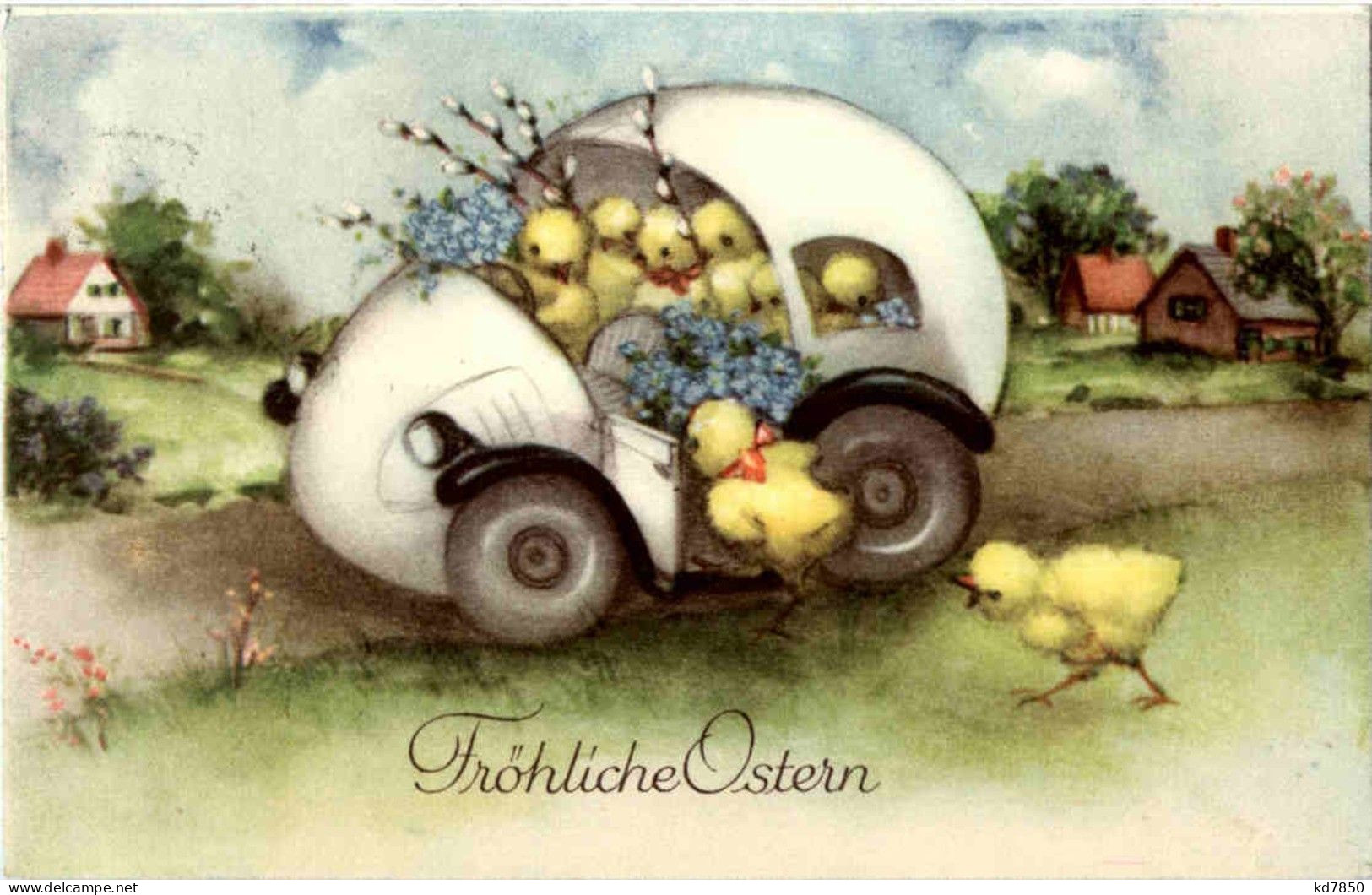 Frohe Ostern - Hase - Auto - Ostern