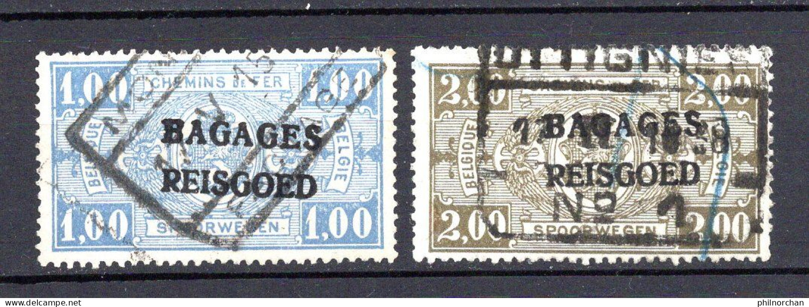 Belgique 1936 Bagages N°10,11 Oblitérés  0,40 €  (cote 5 €, 2 Valeurs) - Reisgoedzegels [BA]
