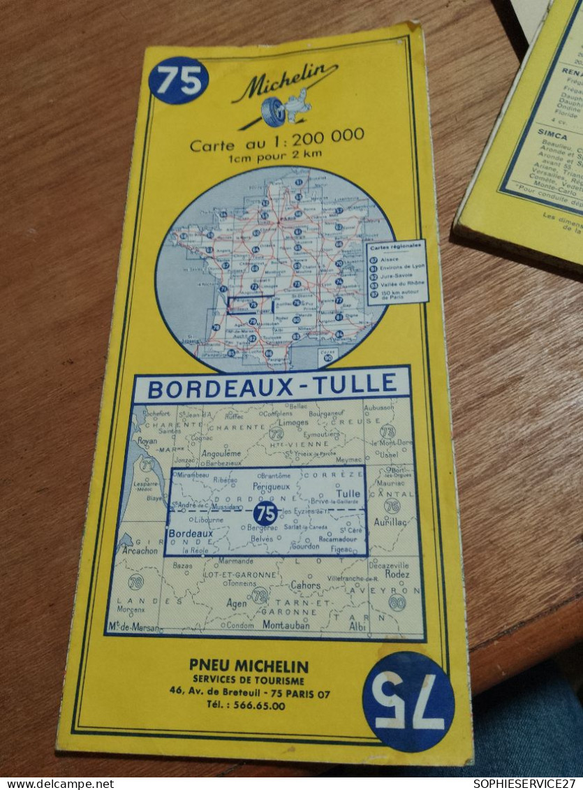 155 / CARTE MICHELIN / BORDEAUX - TULLE 1971 - Carte Stradali