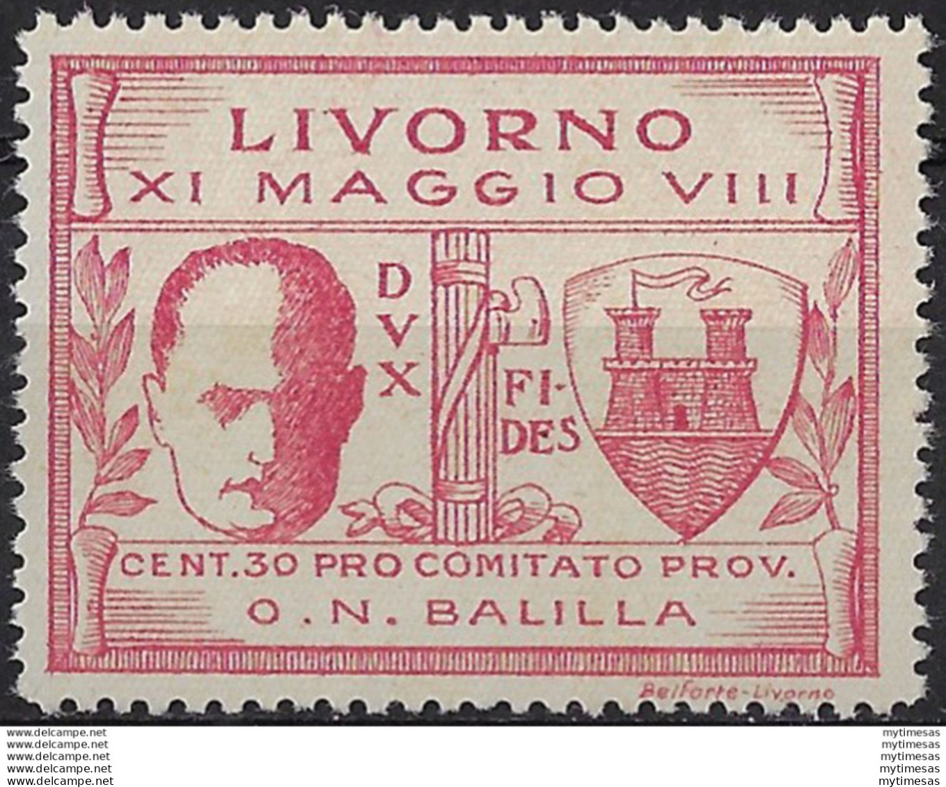 1930 Livorno 30c. Rosa Lilla MNH Sassone N. 1 - Autres & Non Classés