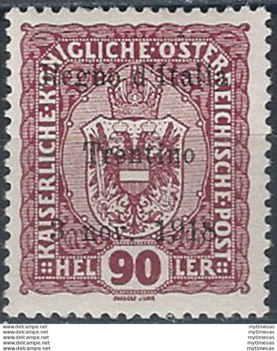 1918  Trentino 90h. Lilla Rosso 1v. MNH Sassone 14 - Andere & Zonder Classificatie