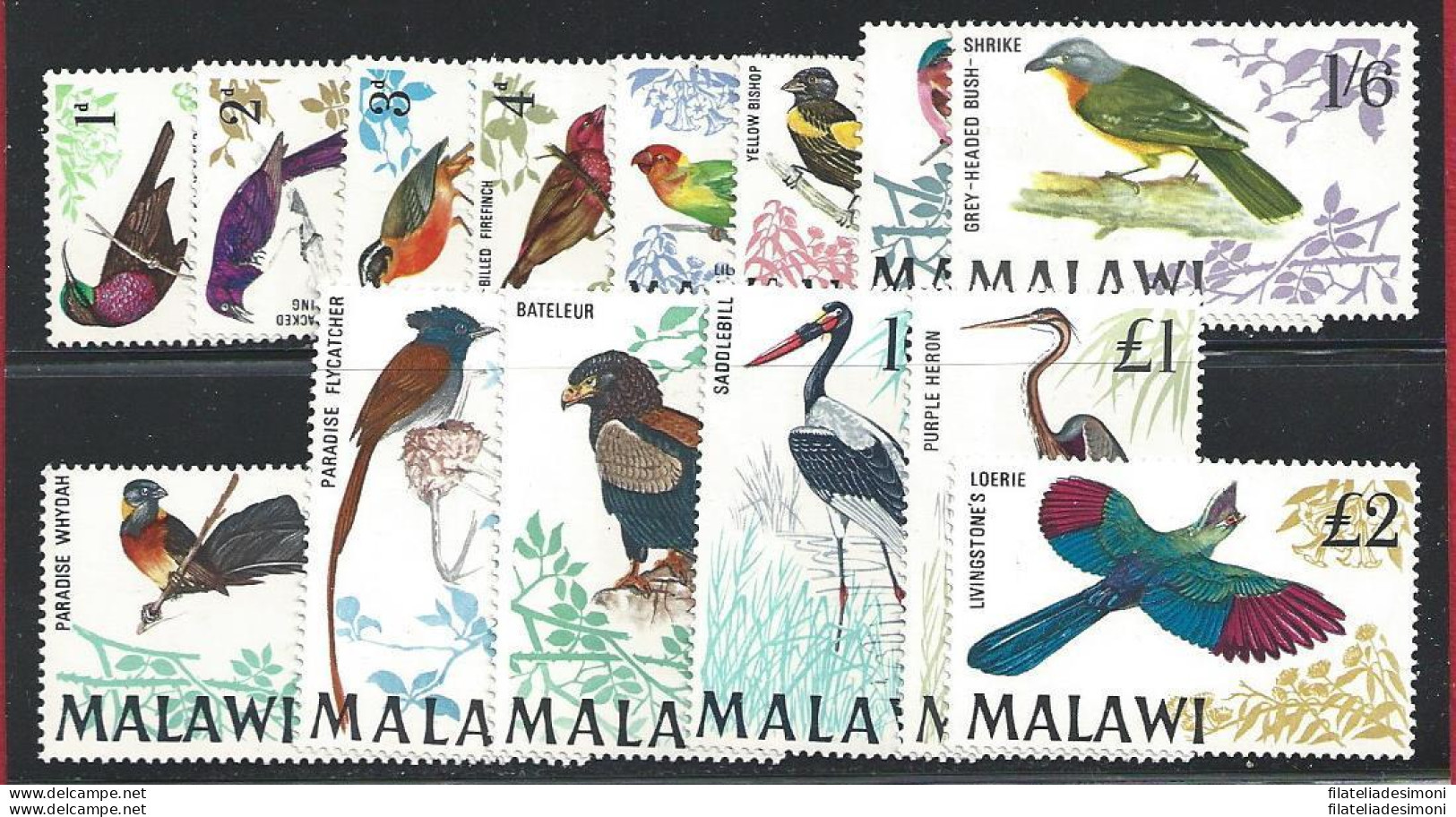 1968 MALAWI - Catalogo Yvert N. 92/105 - Serie Ordinaria - Uccelli 14 Valori - MNH** - Andere & Zonder Classificatie