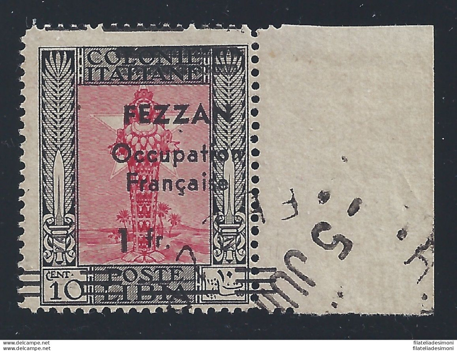 1943 FEZZAN - Pittorica N. 3df   1fr Su 10c. USATO  Sigla A.Diena - Bolaffi - Altri & Non Classificati