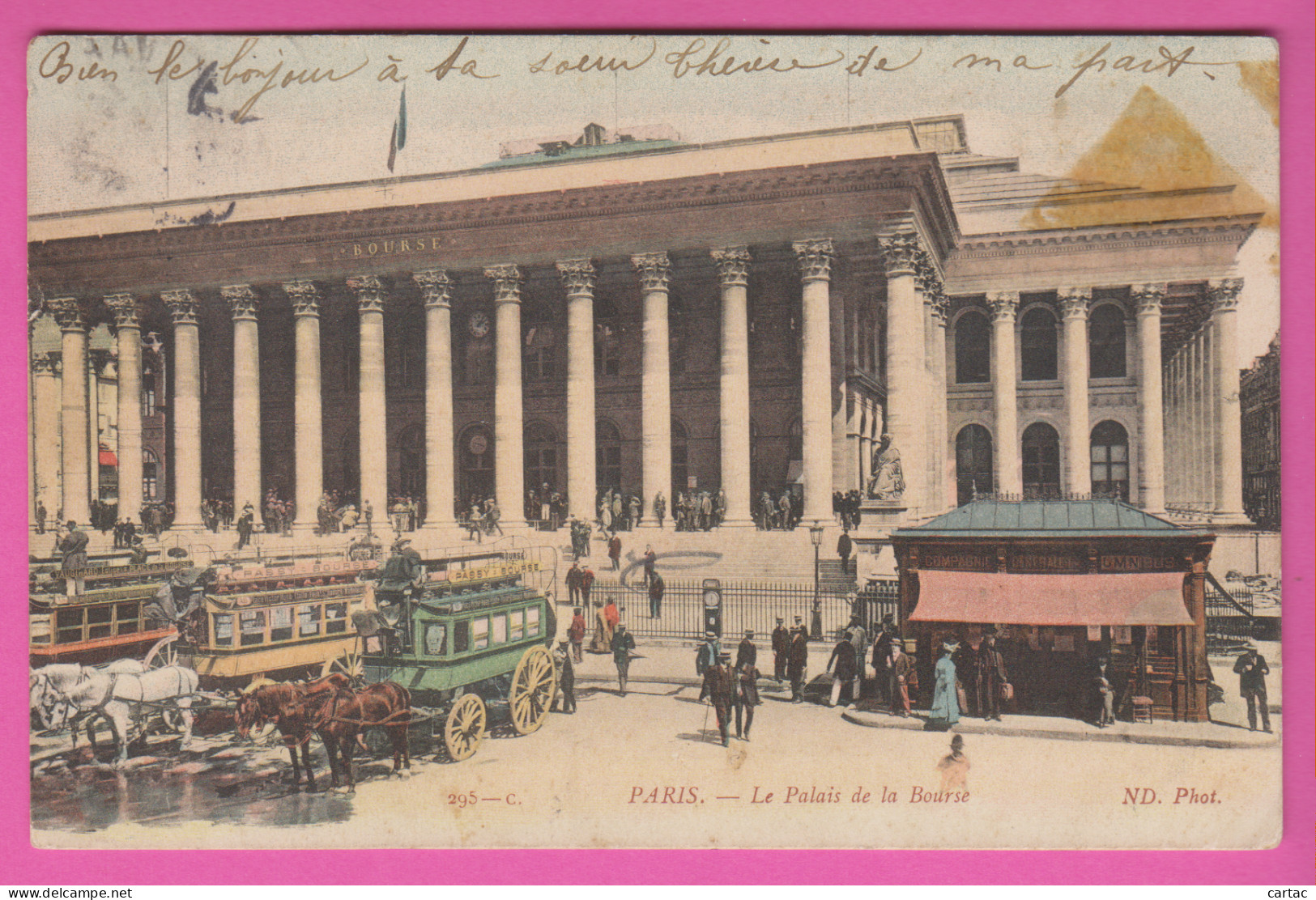 D75 2ème - PARIS - LE PALAIS DE LA BOURSE - Plusieurs Calèches Pour Plusieurs Personnes- Chevaux - Carte Colorisée  - Paris (02)