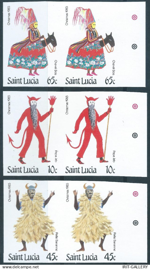 SANTA LUCIA  1985 Christmas - Masqueraders,in Pairs ,2 Complete Series In Pairs ,Imperf , Mint - Christmas