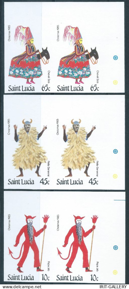 SANTA LUCIA  1985 Christmas - Masqueraders,in Pairs ,2 Complete Series In Pairs ,Imperf , Mint - St.Lucia (1979-...)