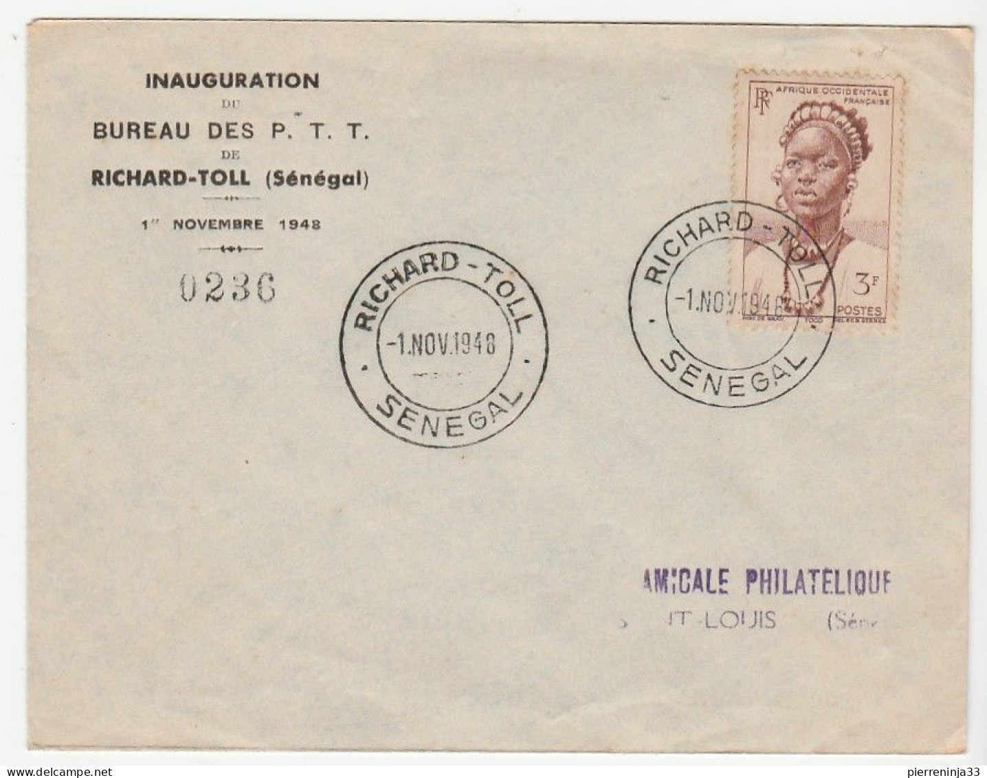 Lettre Inauguration Du Bureau Des PTT , Richard Toll, Sénégal, 1948 - Brieven En Documenten