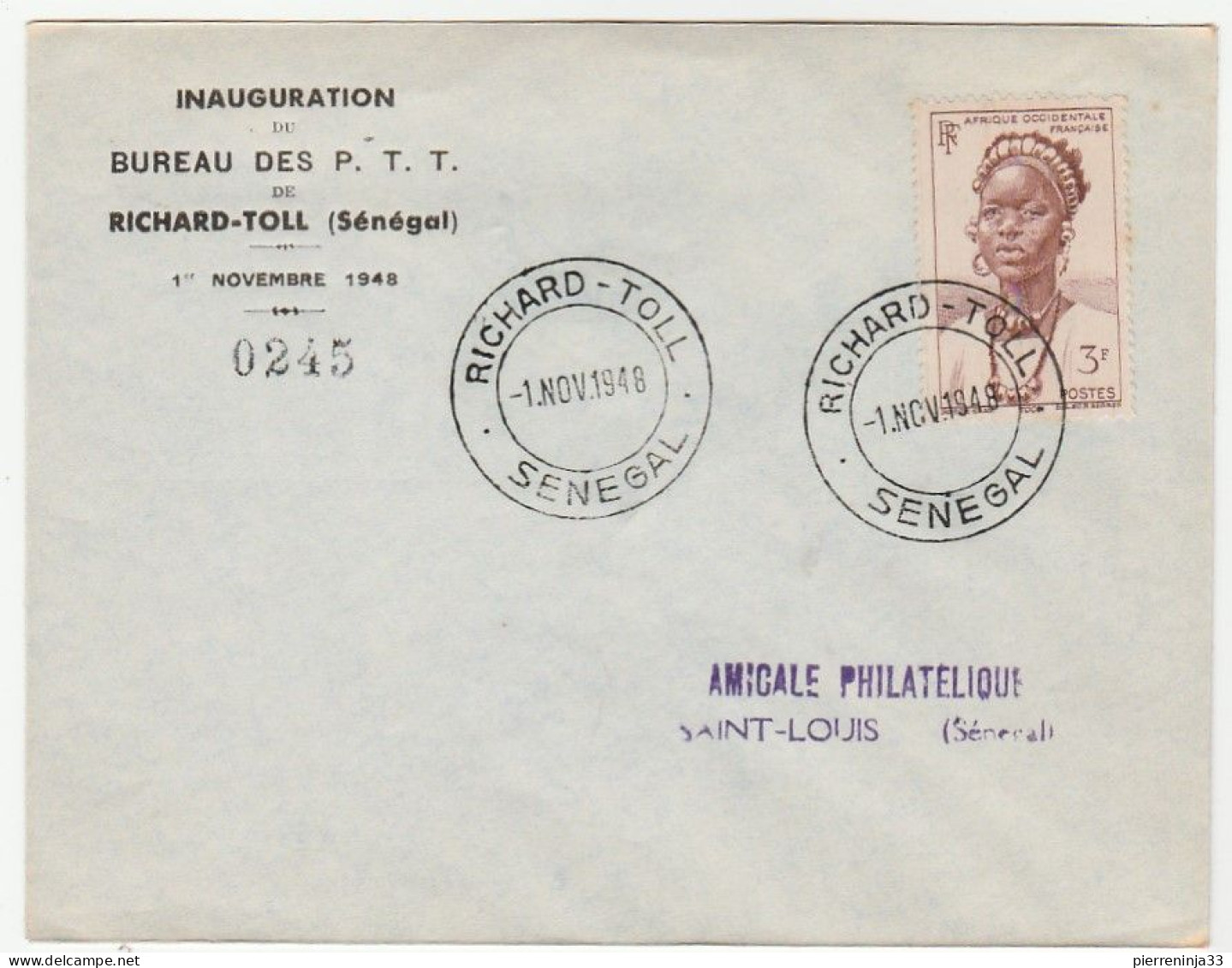 Lettre Inauguration Du Bureau Des PTT , Richard Toll, Sénégal, 1948 - Cartas & Documentos