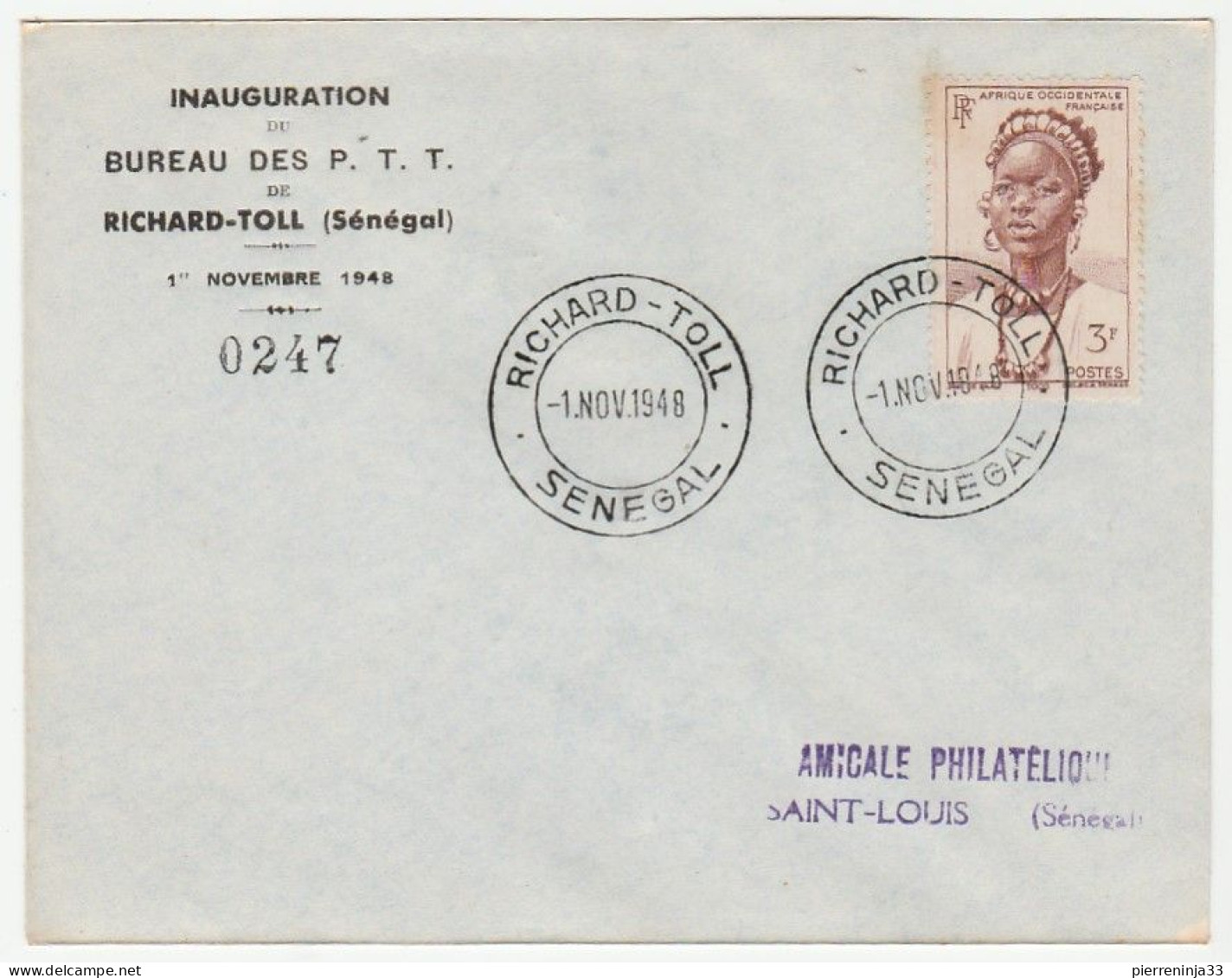 Lettre Inauguration Du Bureau Des PTT , Richard Toll, Sénégal, 1948 - Brieven En Documenten