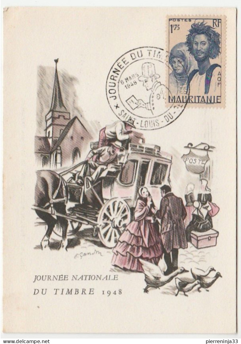 Carte Journée Du Timbre, Saint Louis / Sénégal, 1948, Diligence - Brieven En Documenten
