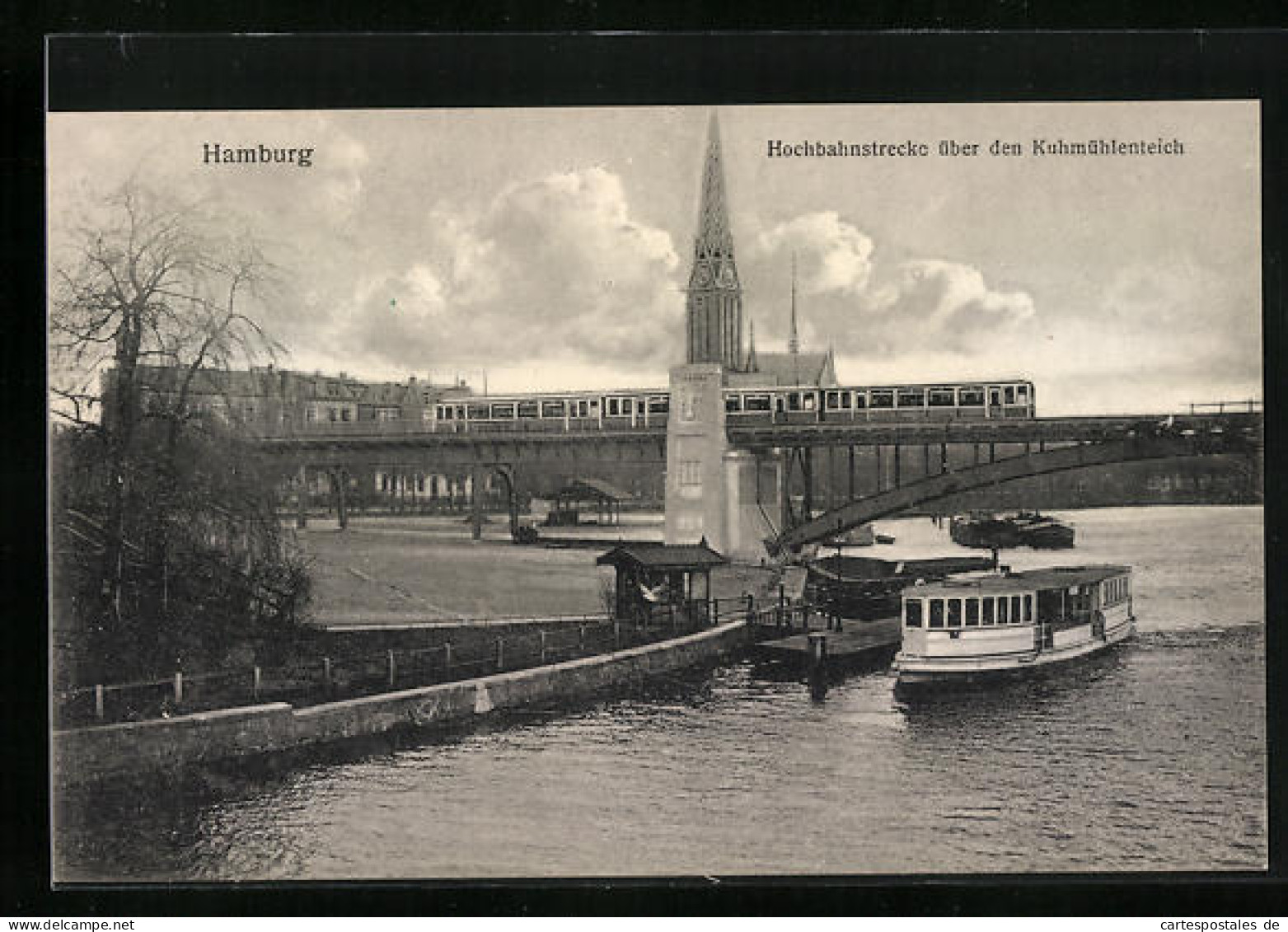 AK Hamburg-Uhlenhorst, Hochbahnstrecke über Den Kuhmühlenteich  - Noord
