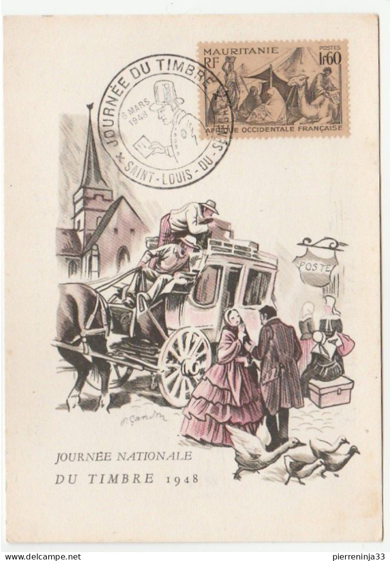 Carte Journée Du Timbre, Saint Louis / Sénégal, 1948, Diligence - Storia Postale