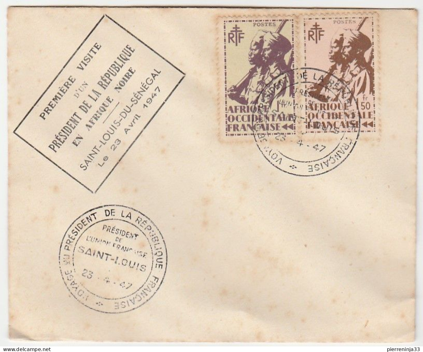 Lettre 1ère Visite D'un Président De La République En Afrique Noire, St Louis Du Sénégal, 1947 (autre Affranchissement) - Cartas & Documentos