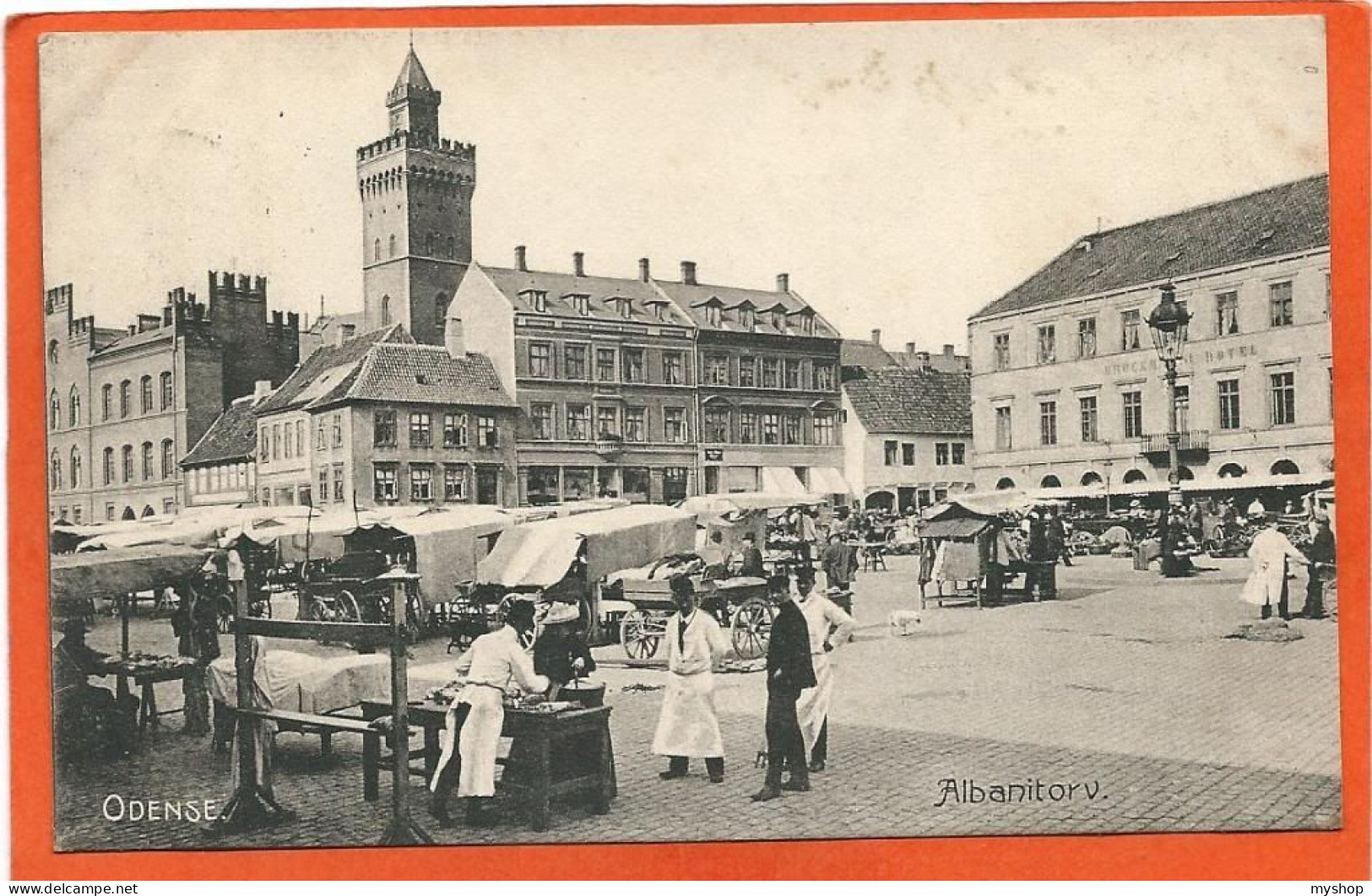 DK131_ *  ODENSE  ALBANITORV ,  MARKET DAY  * SENDT  1907 - Denmark