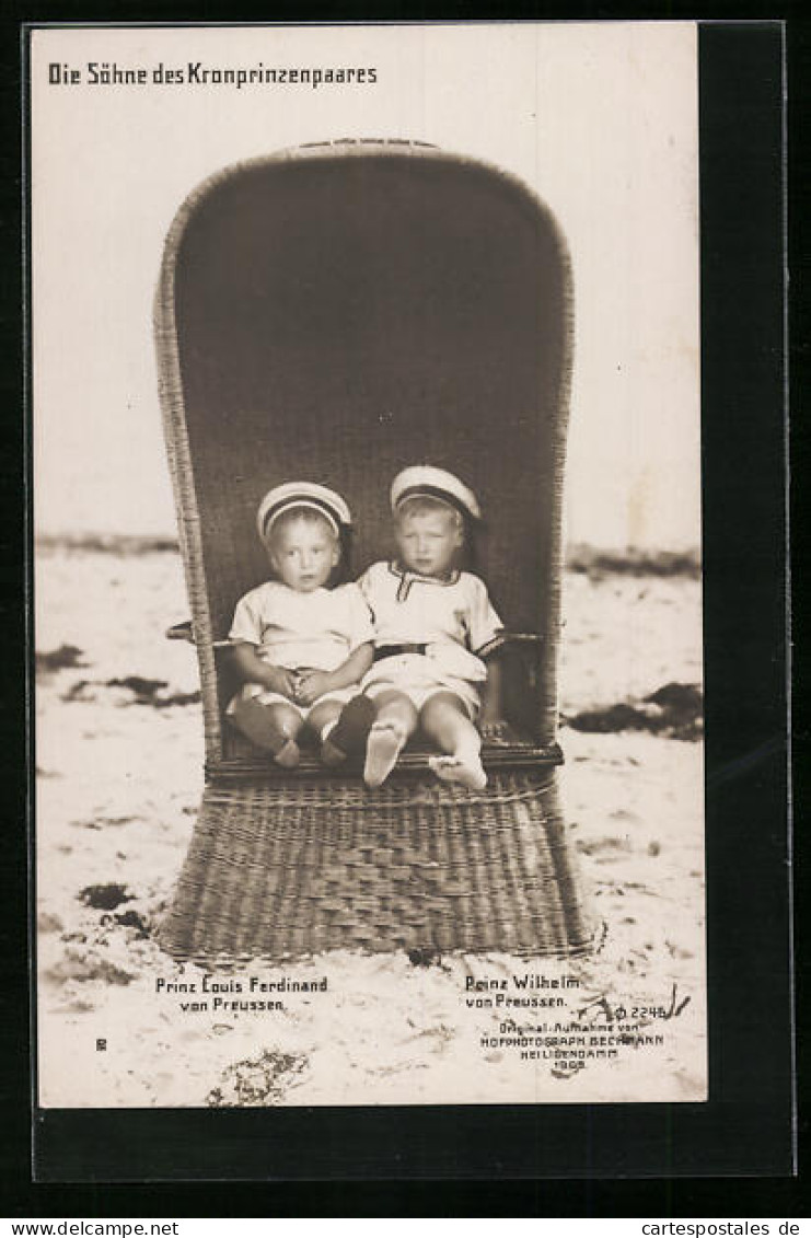 AK Prinz Louis Ferdinand Und Prinz Wilhelm Von Preussen Im Kindesalter In Einem Strandkorb Sitzend  - Royal Families