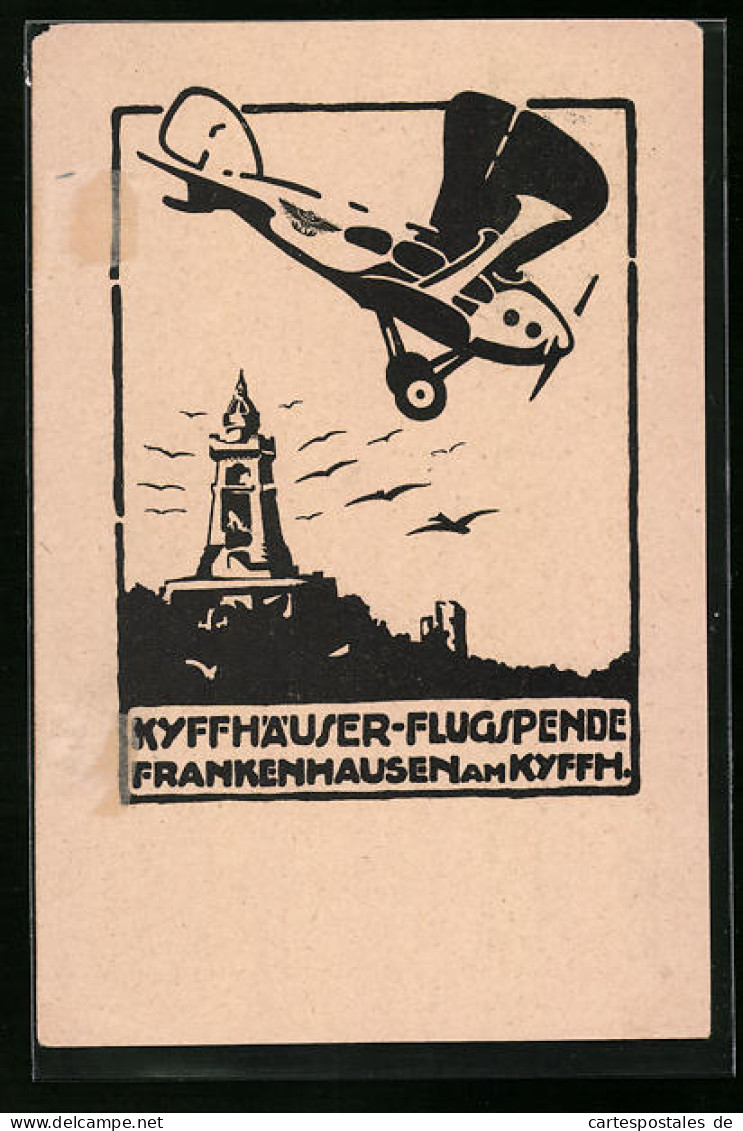 AK Frankenhausen Am Kyffh., Kyffhäuser Flugspende, Flugzeug über Dem Barbarossadenkmal  - Andere & Zonder Classificatie