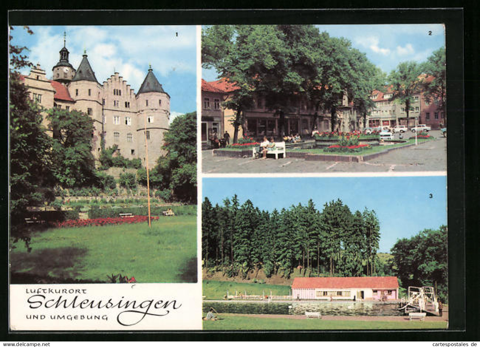 AK Schleusingen, Schloss Bertholdsburg, Am Markt, Waldbad Erlau  - Schleusingen