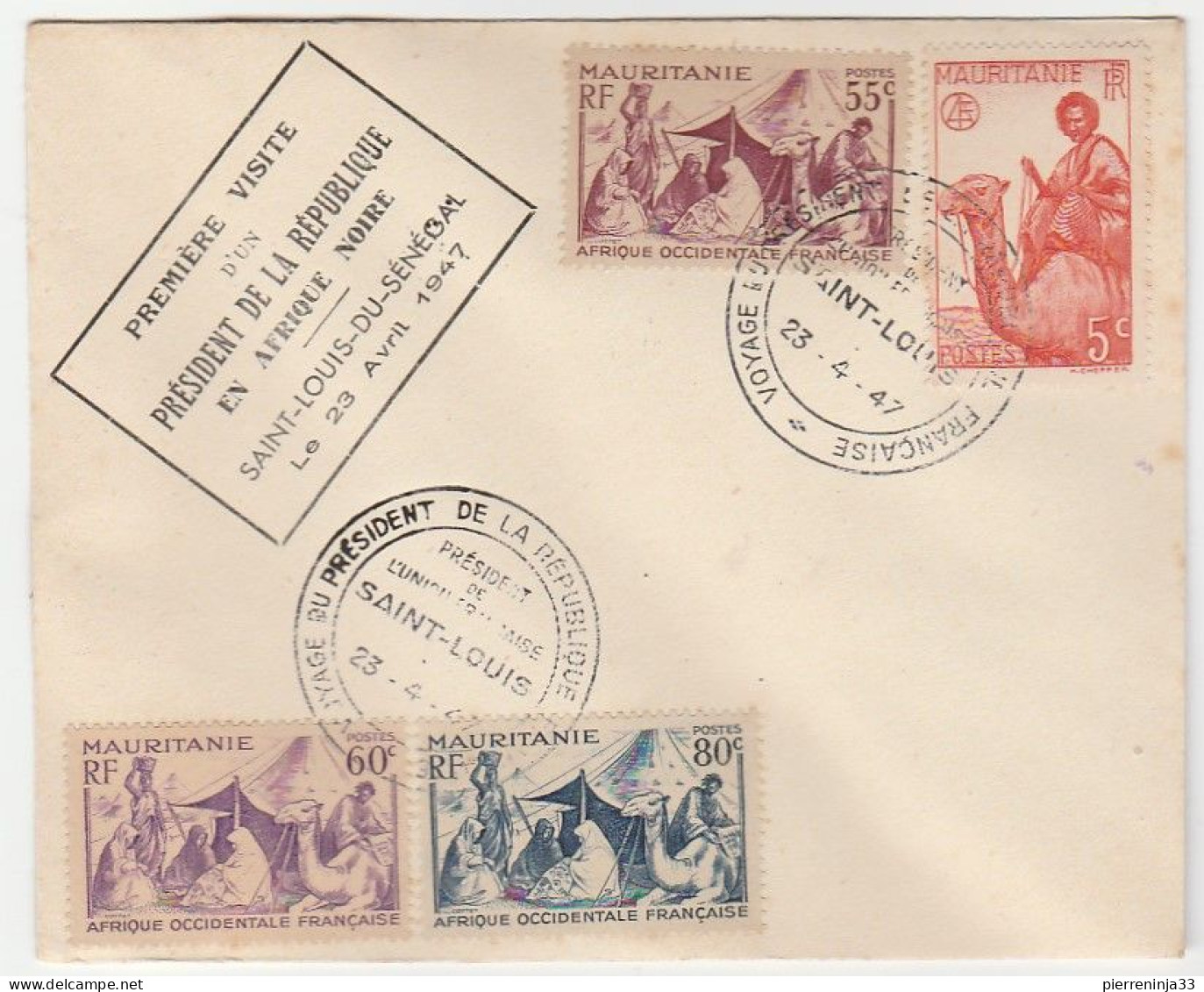 Lettre 1ère Visite D'un Président De La République En Afrique Noire, St Louis Du Sénégal, 1947 (autre Affranchissement) - Cartas & Documentos