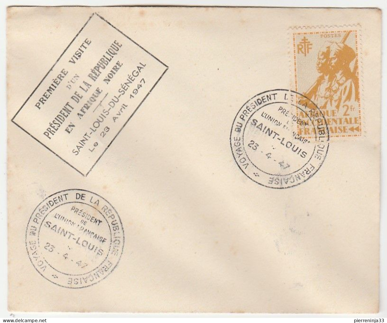 Lettre 1ère Visite D'un Président De La République En Afrique Noire, St Louis Du Sénégal, 1947 (autre Affranchissement) - Brieven En Documenten