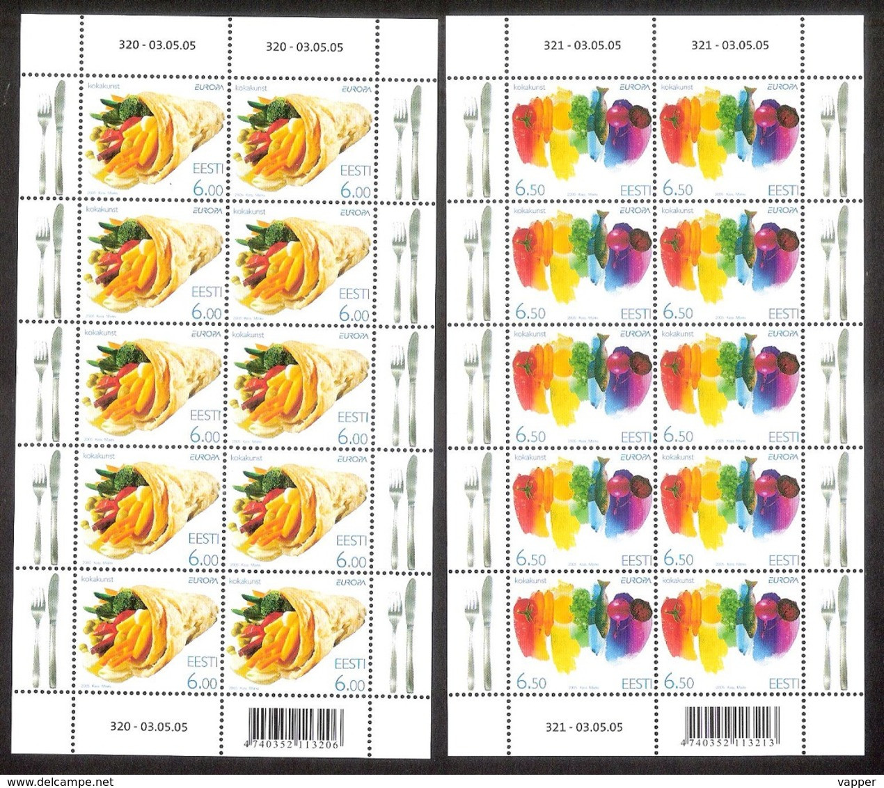 Estonia 2005 MNH 2 Stamps Sheets Of 10 Europa Cept Gastronomy Mi 515-16 - Estonia