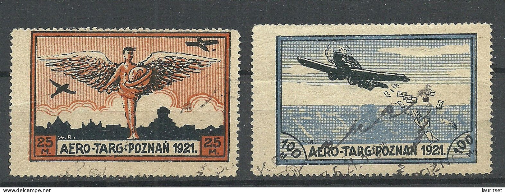 POLEN Poland 1921 Michel I - II Aviation Air Mail Poznan Aero Stamps O NB! Faults! Thinned Places! - Oblitérés