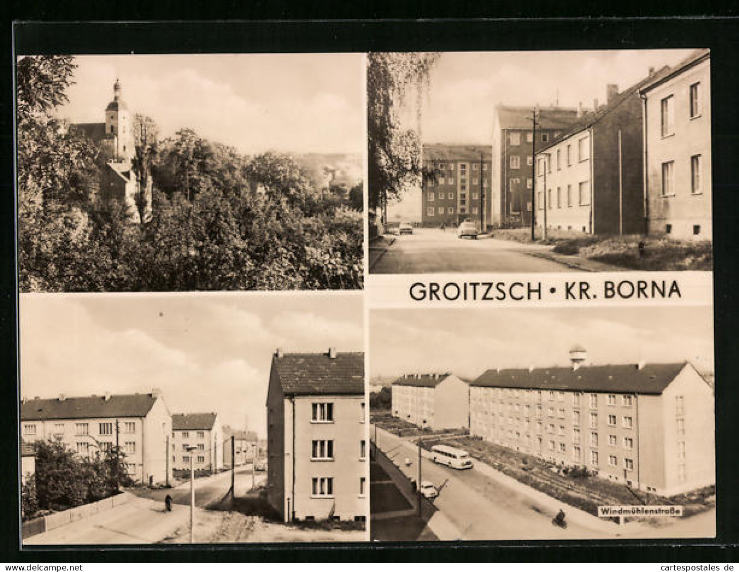 AK Groitzsch /Kr. Borna, Strassenpartien Mit Neubauten, Kirche  - Borna