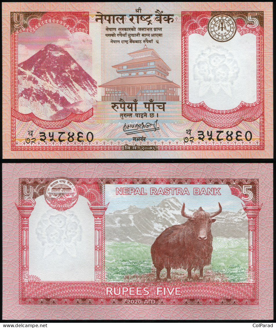 NEPAL 5 RUPEES - 2020 - Paper Unc - P.76b Banknote - Nepal