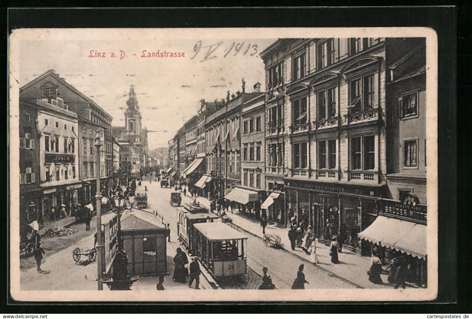 AK Linz A. D., Strassenbahn Auf Der Landstrasse  - Tramways