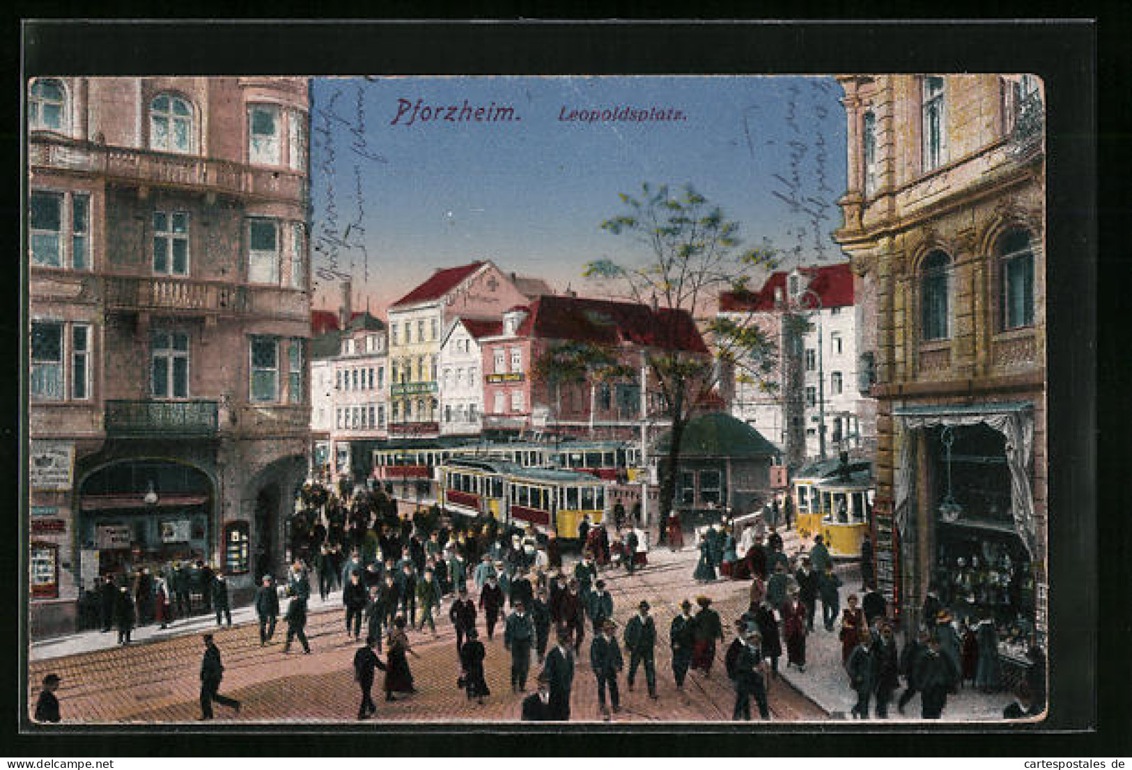 AK Pforzheim, Strassenbahnen Auf Dem Leopoldsplatz  - Tram