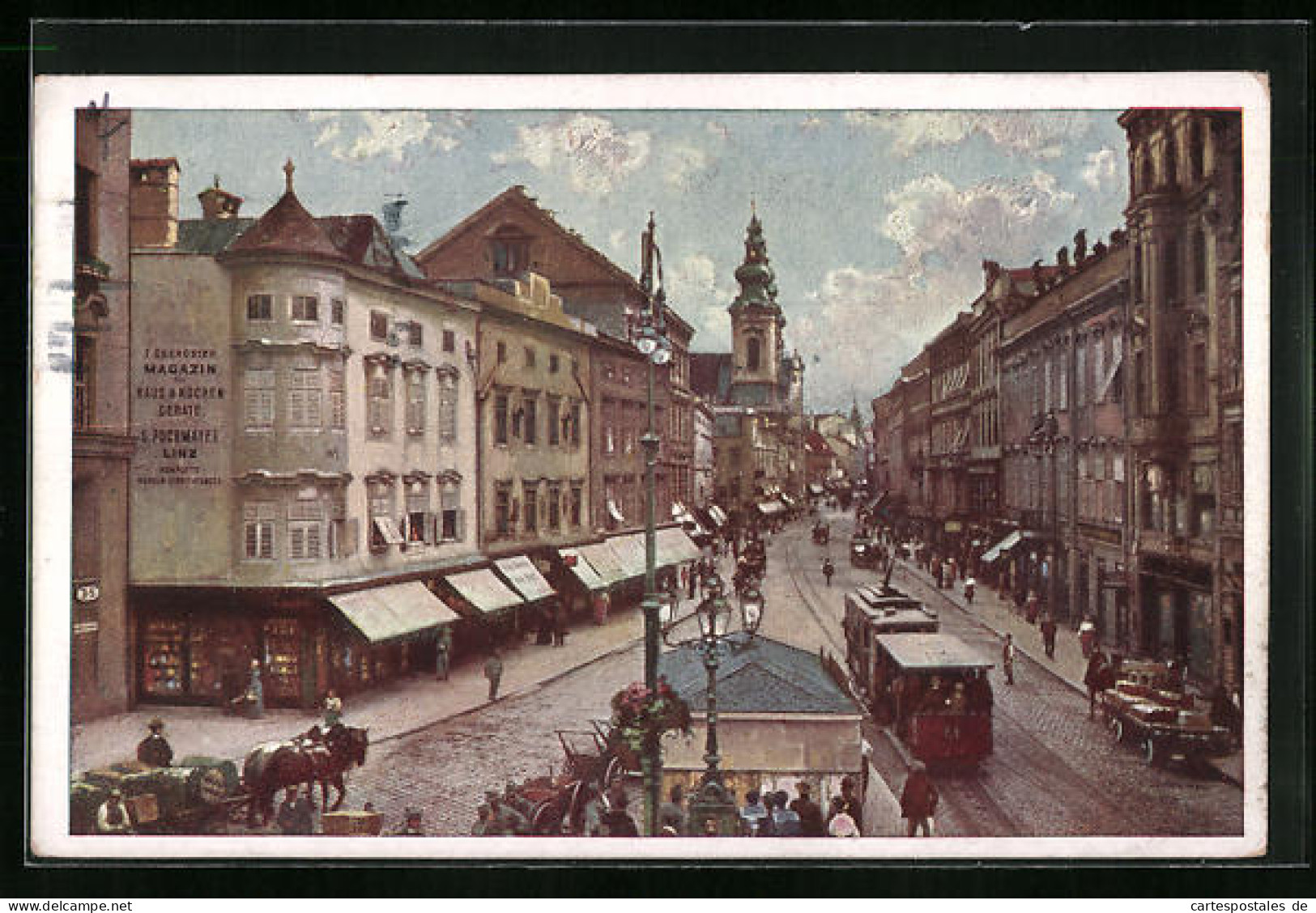 AK Linz A. D., Strassenbahn Auf Der Landstrasse  - Tramways