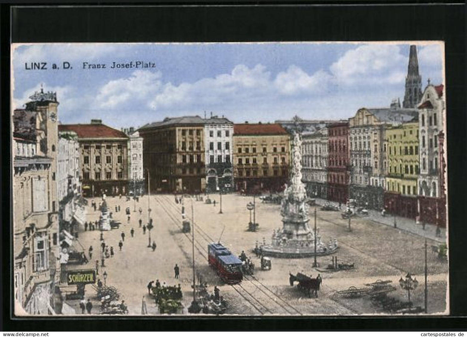 AK Linz A. D., Franz Josef-Platz Mit Strassenbahn  - Tram