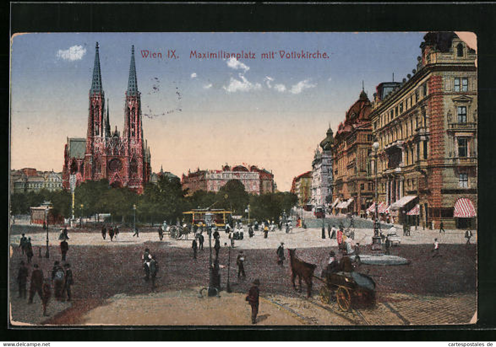 AK Wien, Maximilianplatz Mit Votivkirche Und Strassenbahn  - Strassenbahnen
