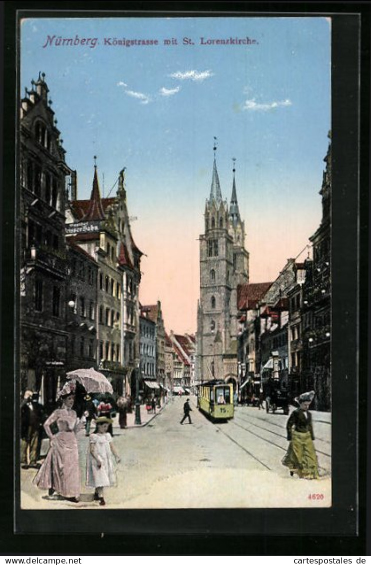 AK Nürnberg, Königstrasse Mit St. Lorenzkirche Und Strassenbahn  - Tramways