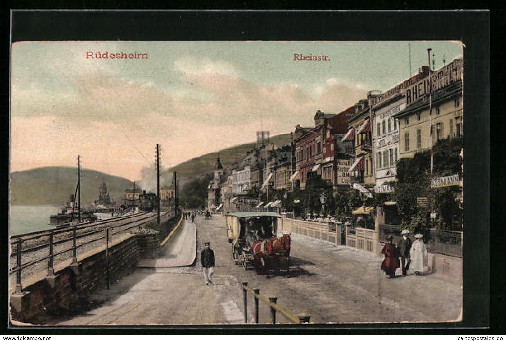 AK Rüdesheim, Rheinstrasse Mit Hotel Und Restaurant  - Rüdesheim A. Rh.