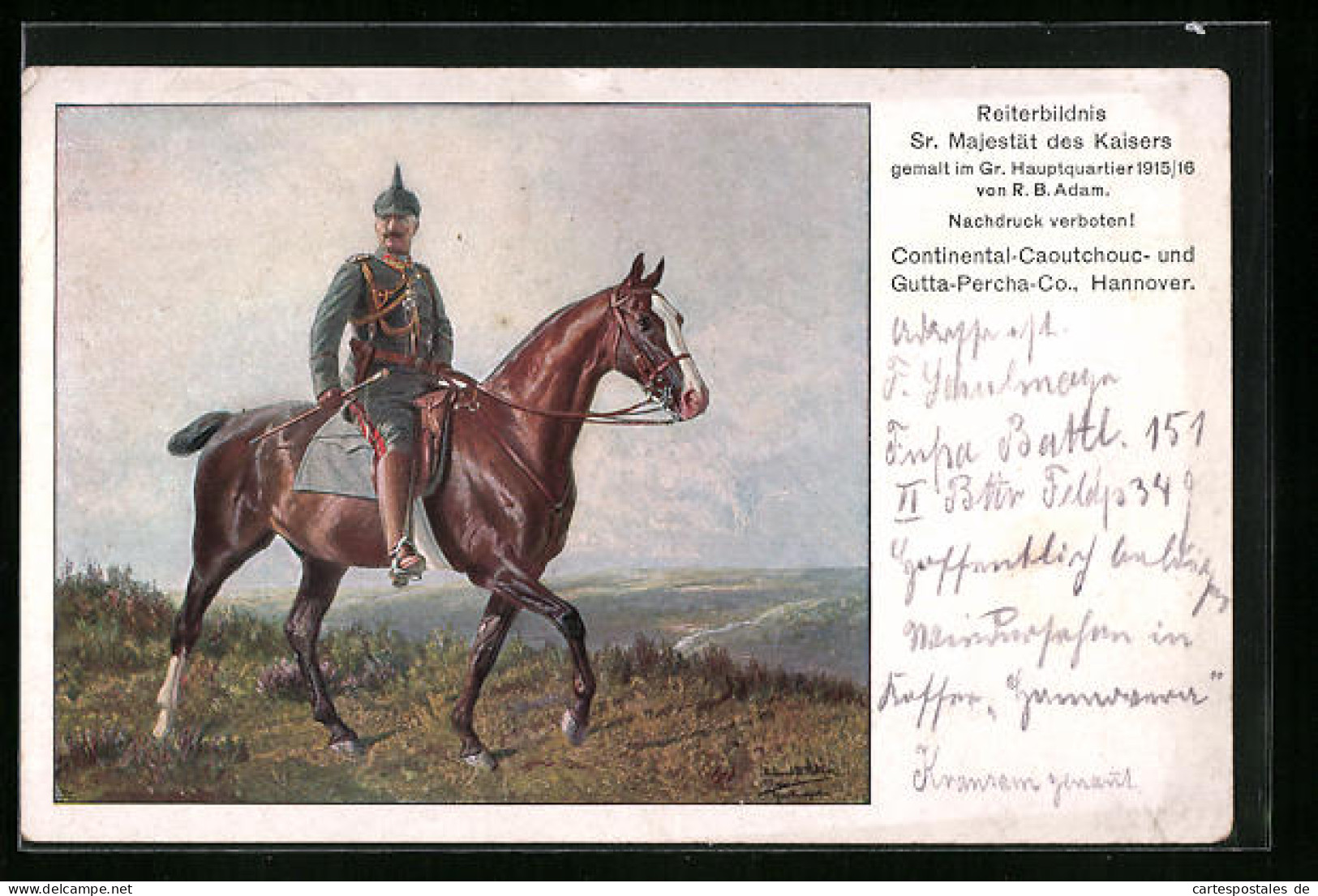 AK Kaiser Wilhelm II. Zu Pferde, Reklame Für Die Continental Caoutchouc-Werke  - Familles Royales