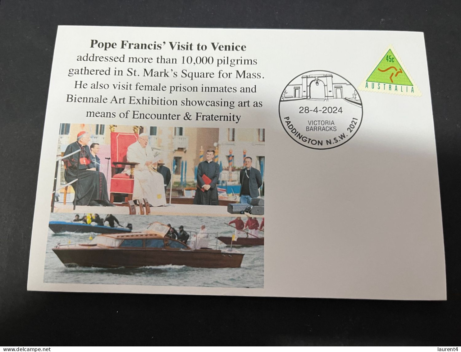 30-4-2024 (3 Z 26) Pope Francis Visit To Venice In Italy (28-4-2024) OZ Triangle Shape Stamp - Cristianesimo