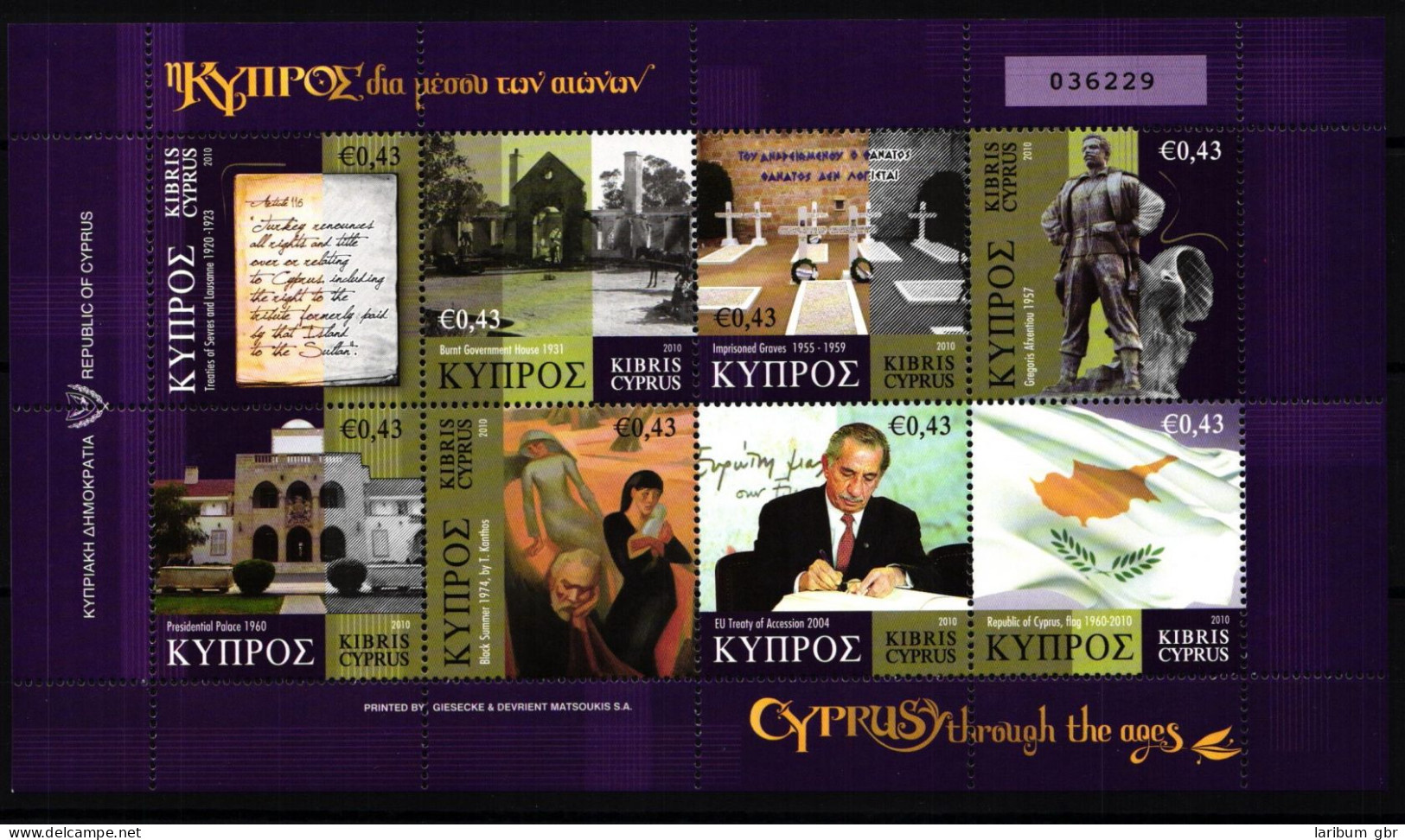 Zypern 1187-1194 Postfrisch Als Kleinbogen #JV124 - Gebraucht