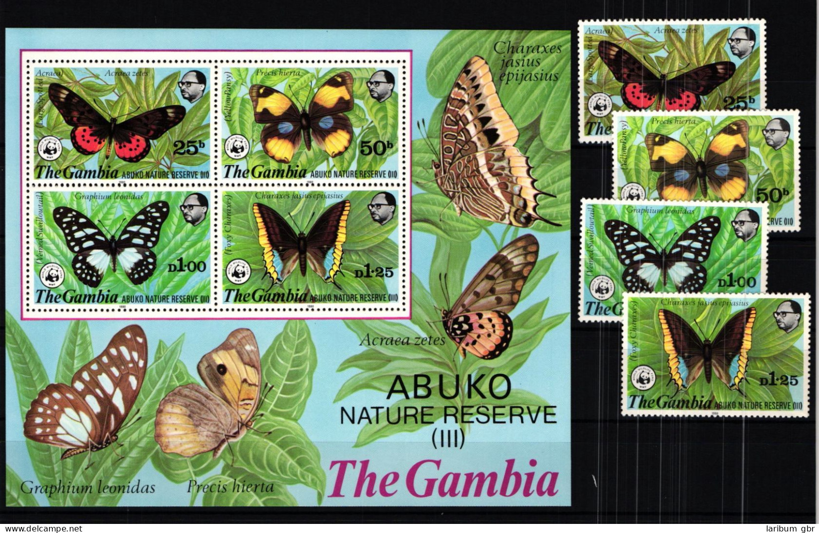 Gambia WWF Block 5 + 402-405 Postfrisch Schmetterlinge #JV334 - Gambia (1965-...)