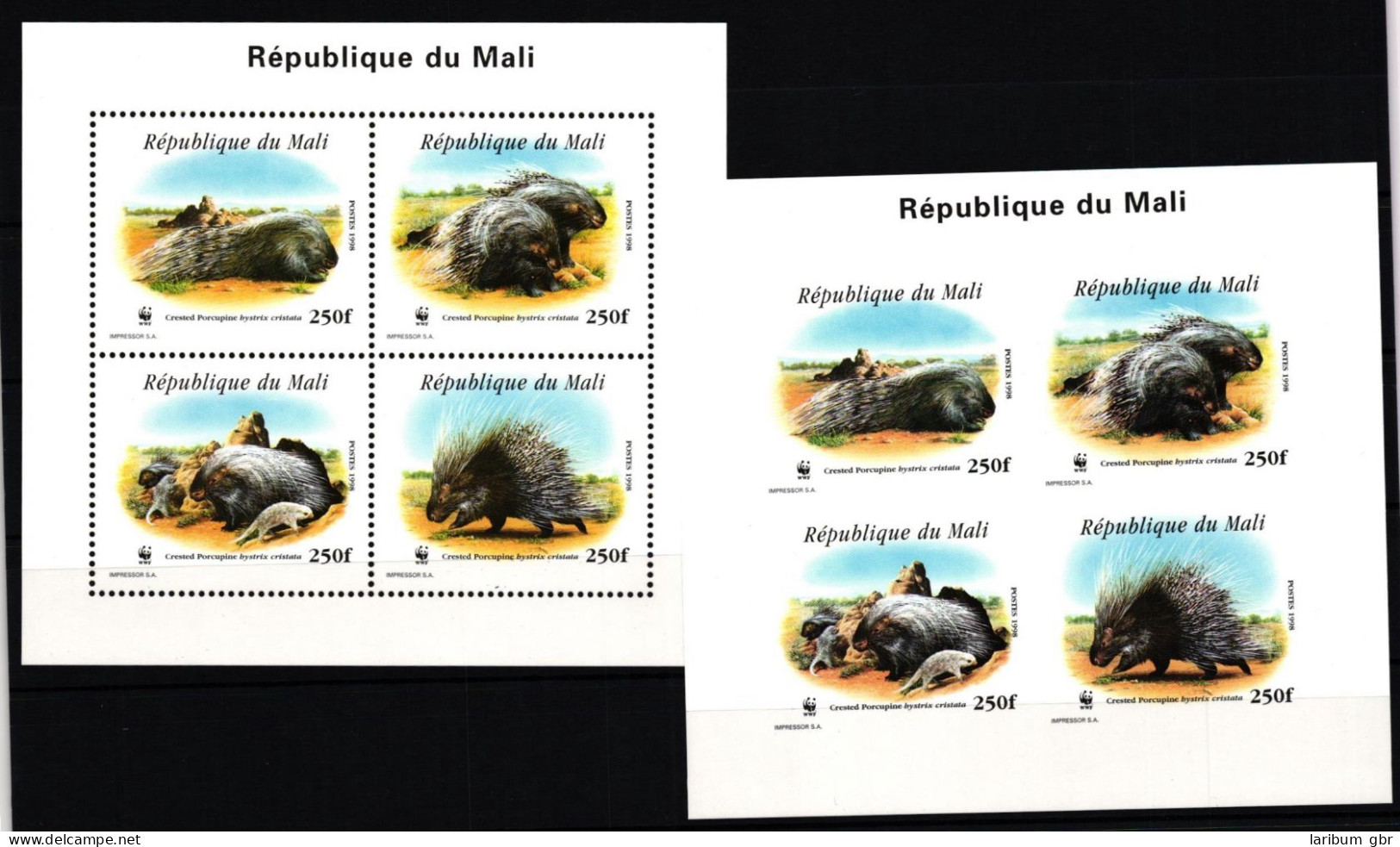 Mali WWF 1974-1977 II A+B Postfrisch Als ZD-Bogen, Stachelschwein #JV294 - Malí (1959-...)