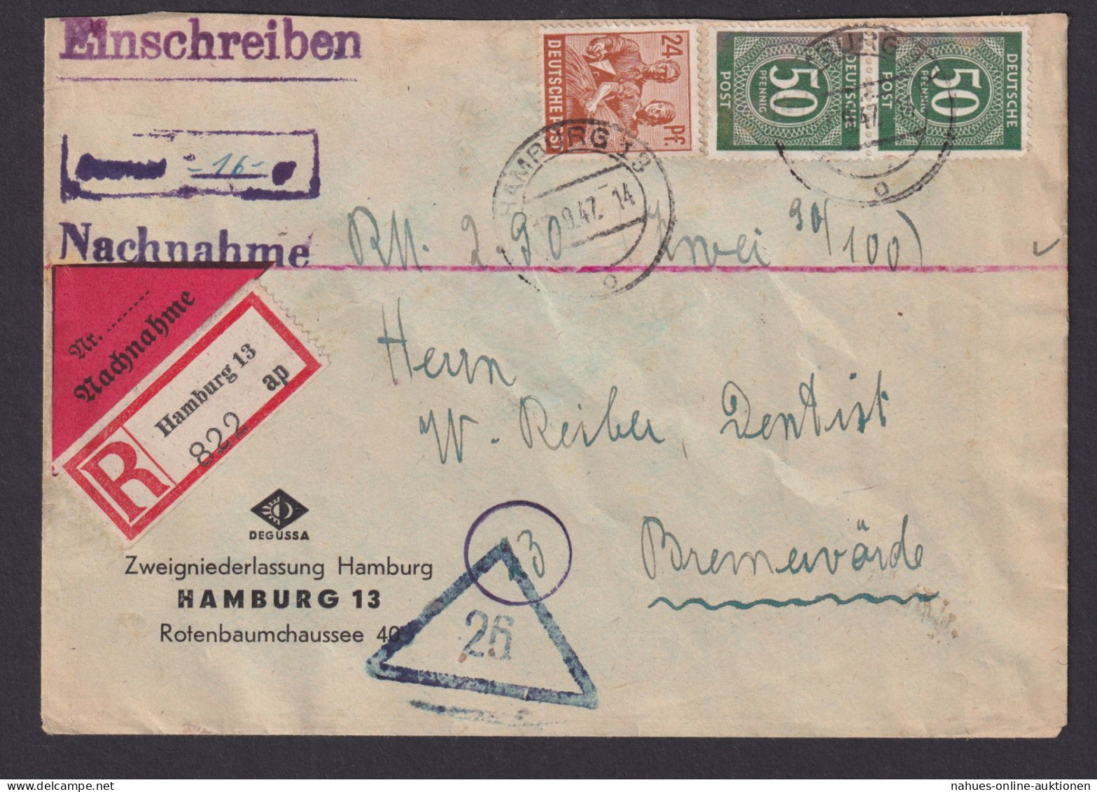 All. Besetzung Nachnahme Einschreiben Brief Hamburg N. Bremervörde - Sonstige & Ohne Zuordnung