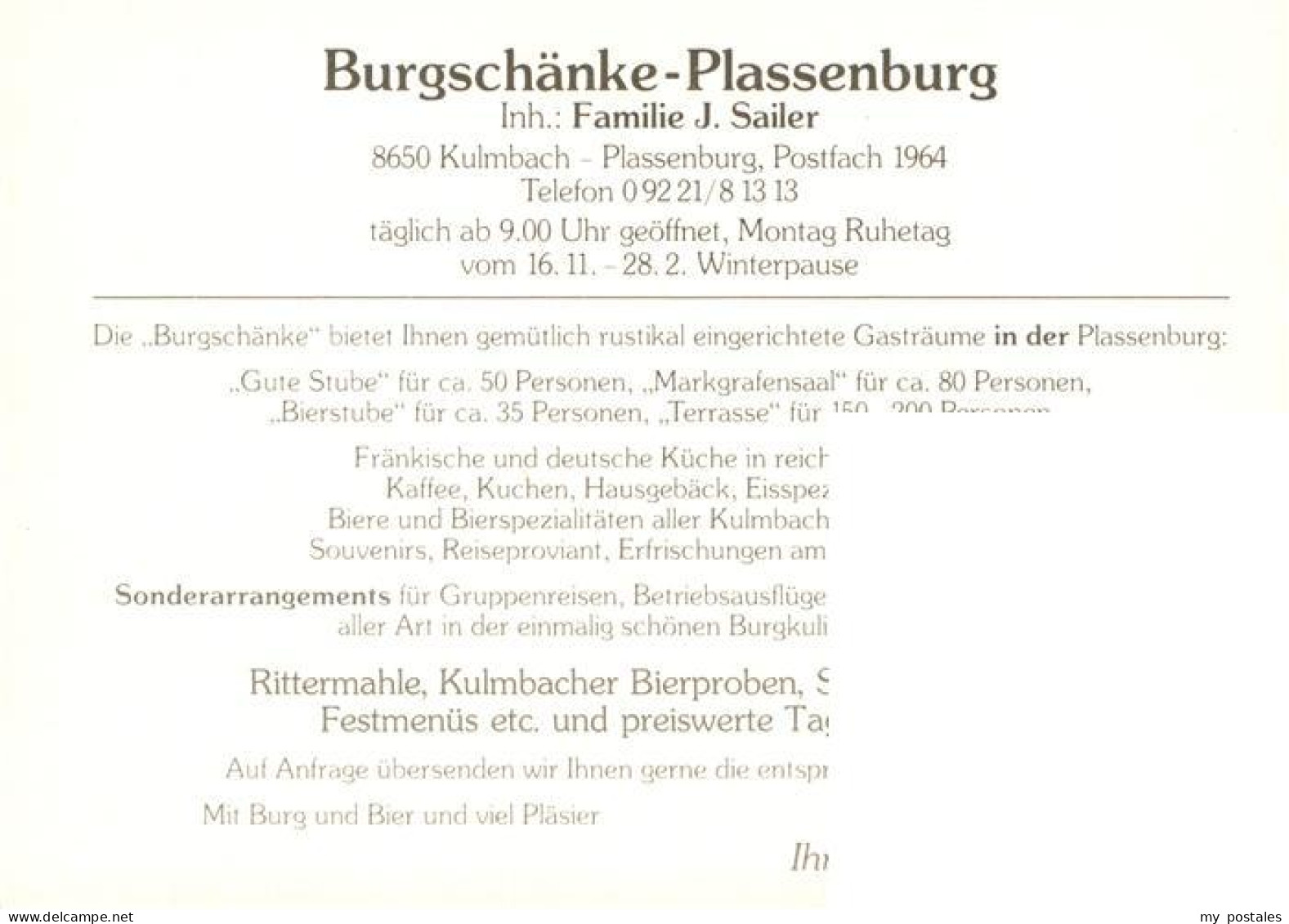 73941960 Plassenburg_Kulmbach Burgschaenke Plassenburg Bierstube Markgrafen Saal - Kulmbach