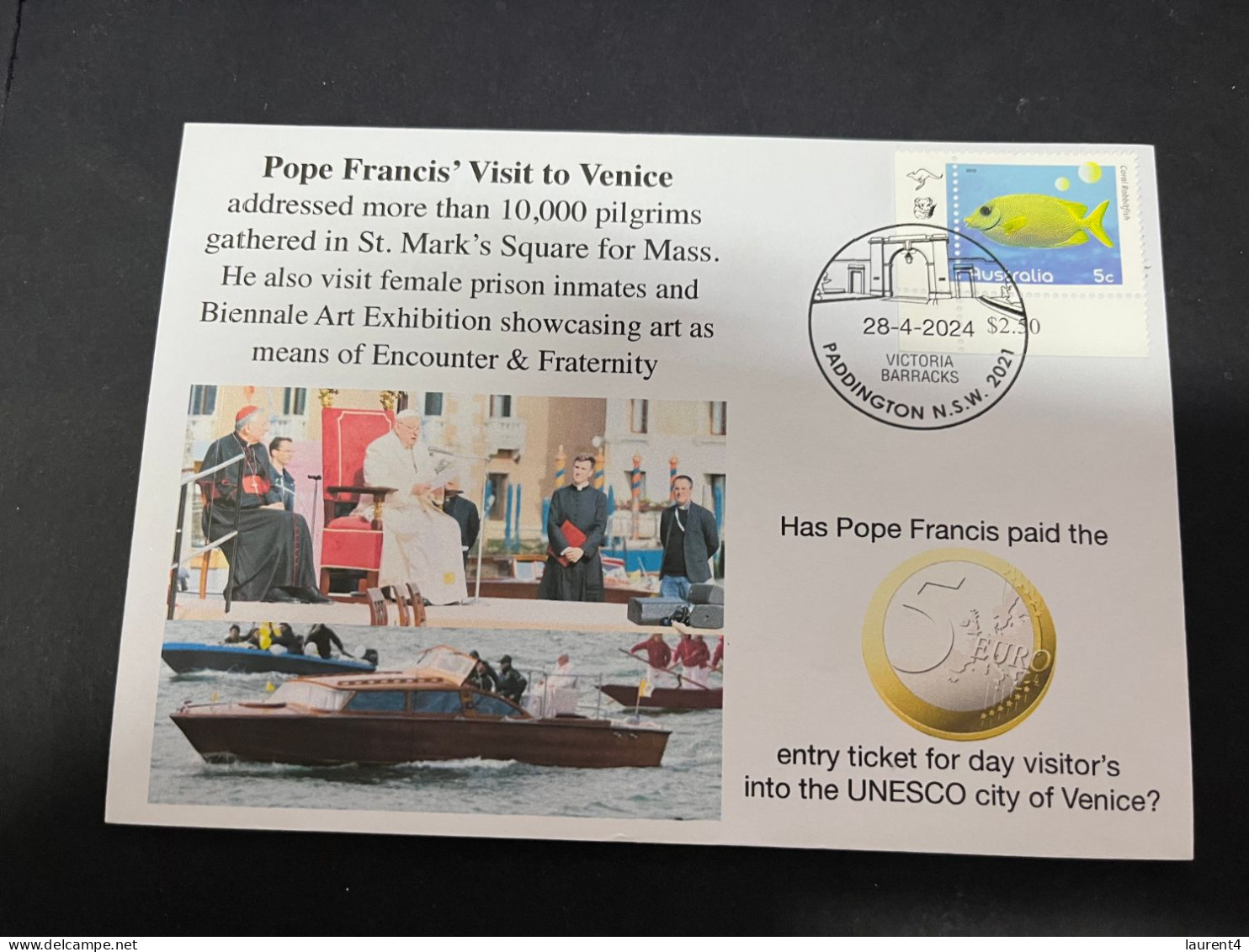 30-4-2024 (3 Z 26) Pope Francis Visit To Venice In Italy (28-4-2024) OZ Stamp (2 Covers) 5 Euro Visit Fee Paid ? - Cristianesimo