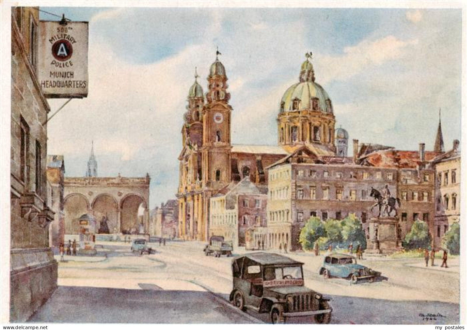 73900747 Muenchen Odeonplatz Feldherrnhalle Und Theatinerkirche 1945 46 Aquarell - Muenchen